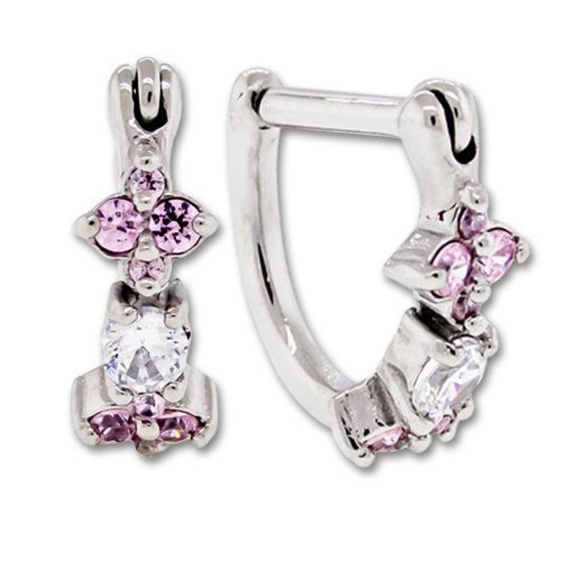 Pink Gem Cluster Tragus Rook Ear Clicker – 1 Piece 16G (1.2mm) Inner Diameter: 1/4″ (6mm) Gem: PINK