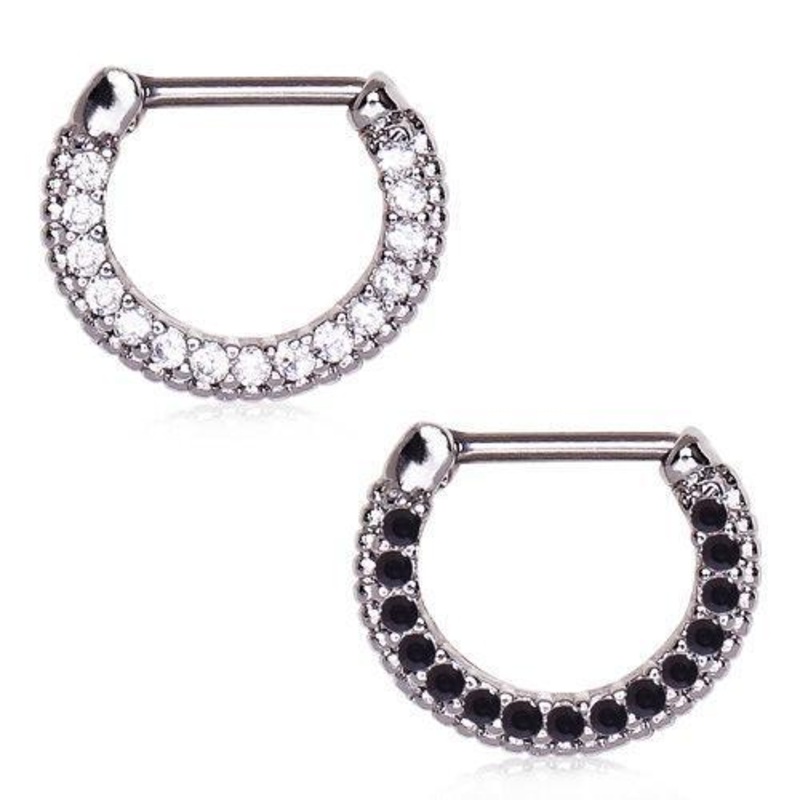 Sparkly Gemmed Septum Clicker / Daith Clicker – 1 Piece 16G (1.2mm) Inner Diameter: 5/16″ (8mm) Black