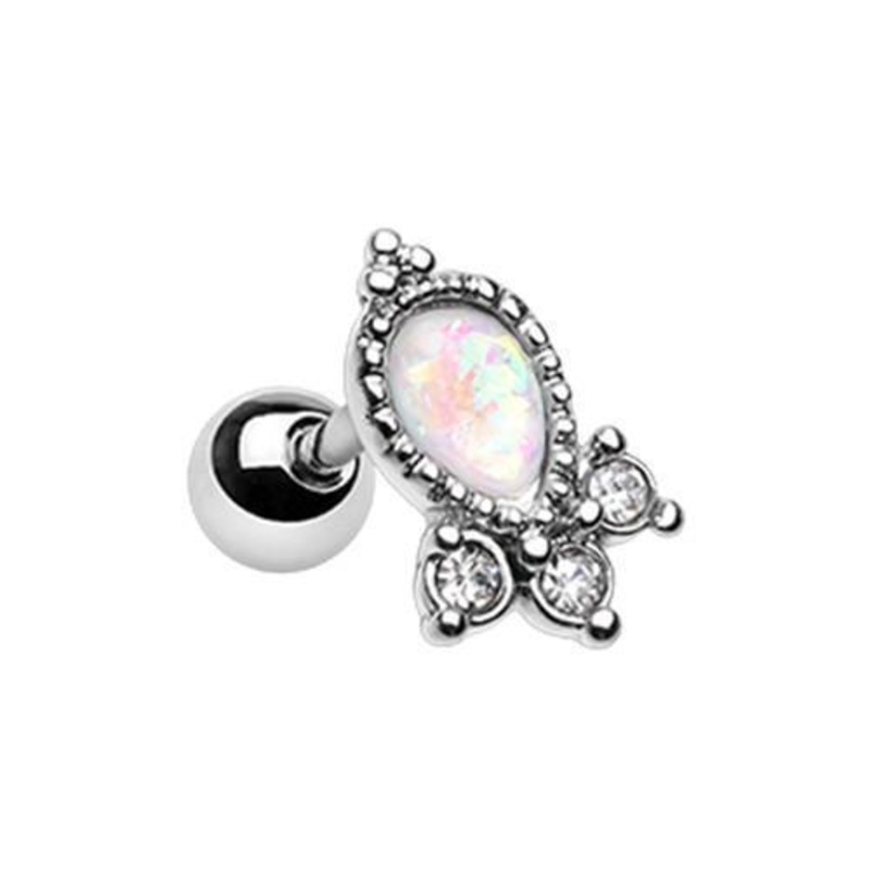 White/Clear Her Eminence Tragus Cartilage Barbell Earring – 1 Piece 18G (1mm) Length: 1/4″ (6mm)