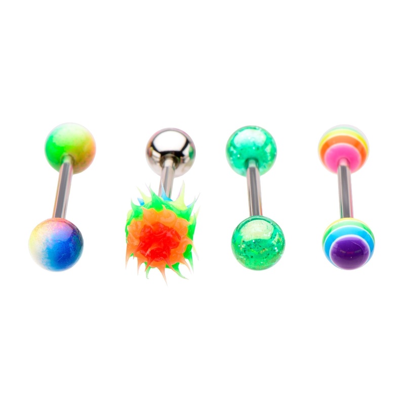 Rainbow Ball Kosh End Tongue Barbell Multi Pack – 1 Pack 14G (1.6mm) Length/Inner Diameter: 5/8″ (16mm)