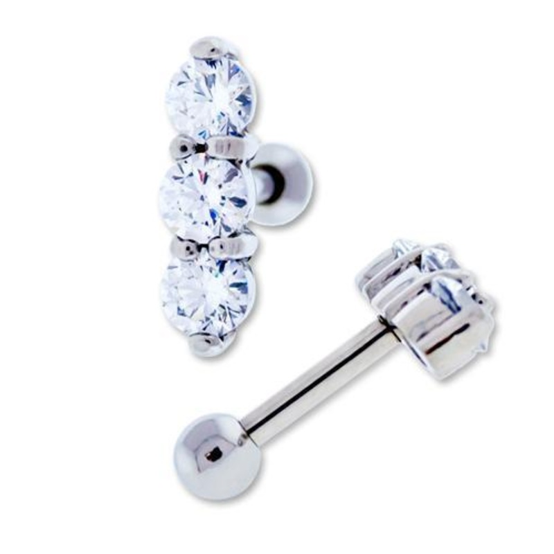 3 Gem Ear Cartilage Barbell Earring – 1 Piece 16G (1.2mm) Length: 1/4″ (6mm) | Ball-Size: 2.5mm CLEAR