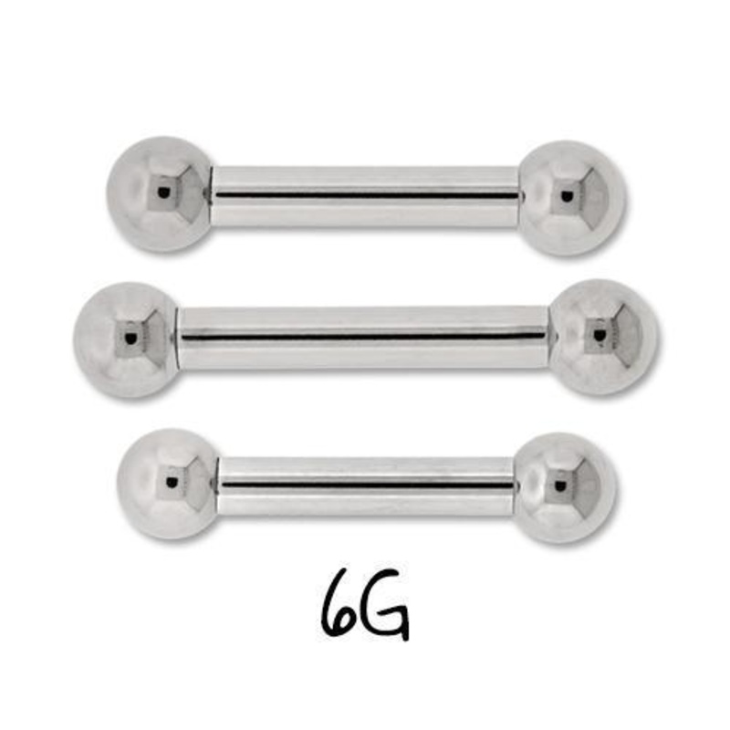 6G Internally Threaded Titanium Straight Barbell – 1 Piece 6G (4mm) Length: 1/2″ (12.7mm) | Ball-Size: 8mm