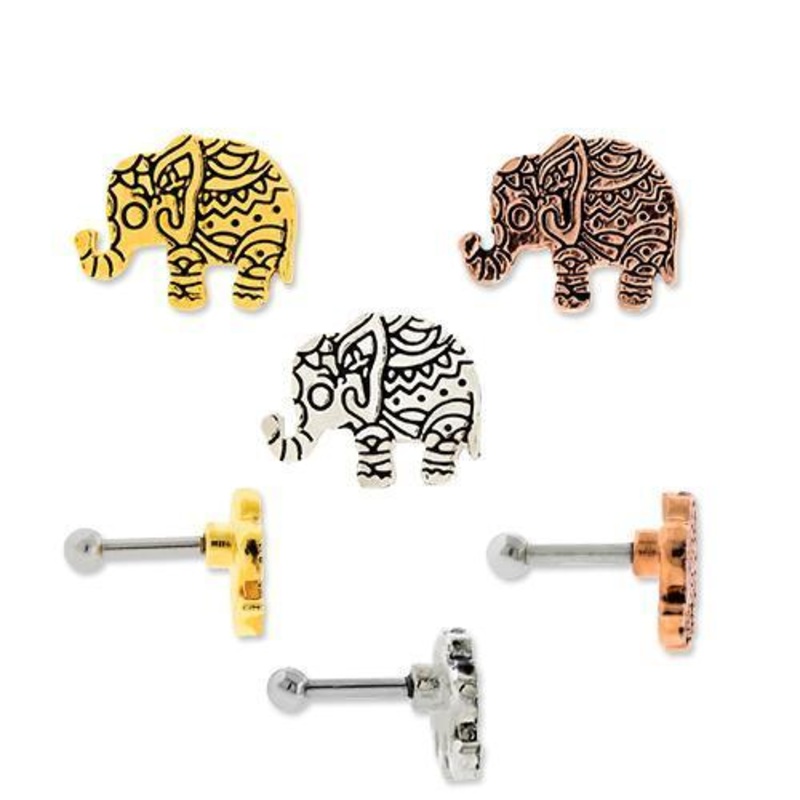 Bindi Elephant Tragus Cartilage Barbell Earring – 1 Piece 16G (1.2mm) Length: 1/4″ (6mm) | Ball-Size: 2.5mm GOLD