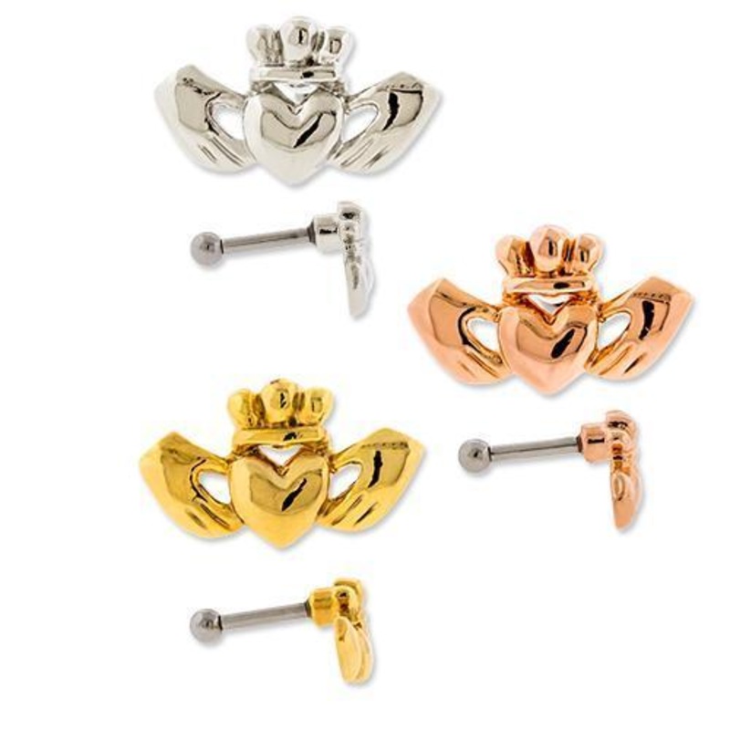 Claddagh Tragus Cartilage Barbell Earring – 1 Piece 16G (1.2mm) Length: 1/4″ (6mm) | Ball-Size: 2.5mm GOLD