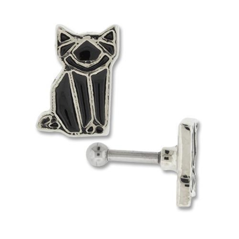 Geometric Cat Tragus Helix Cartilage Barbell Earring 16G 1/4 – 1 Piece 16G (1.2mm) Length: 1/4″ (6mm) | Ball-Size: 2.5mm