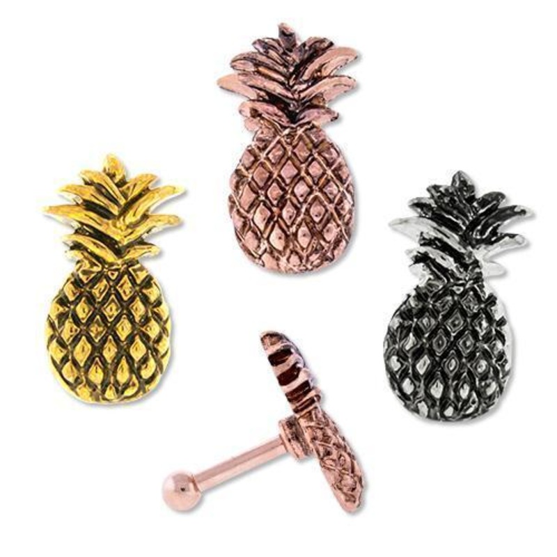 Gold Pineapple Tragus Cartilage Barbell Earring – 1 Piece 16G (1.2mm) Length: 1/4″ (6mm) | Ball-Size: 3mm GOLD