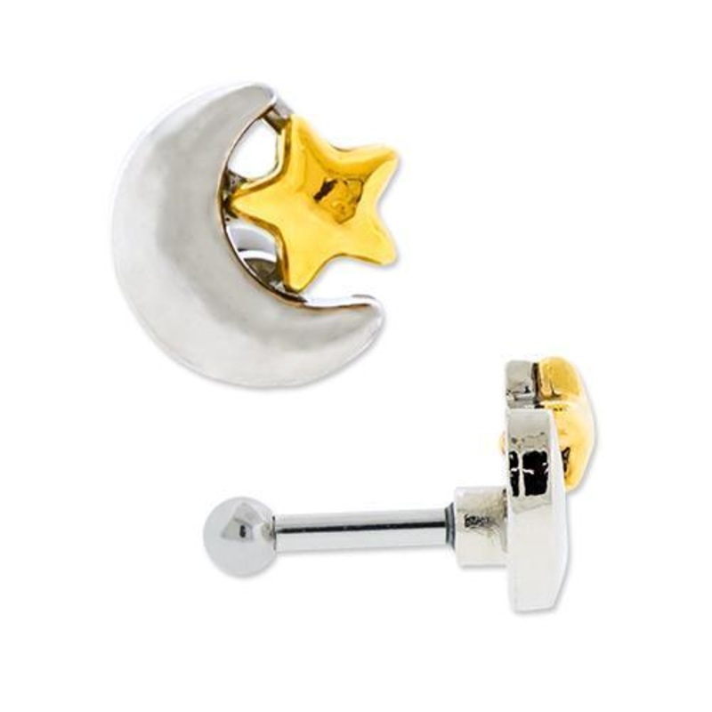 Moon Star Tragus Helix Cartilage Barbell Earring Ear Lobes – 1 Piece 16G (1.2mm) Length: 1/4″ (6mm) | Ball-Size: 2.5mm STEEL
