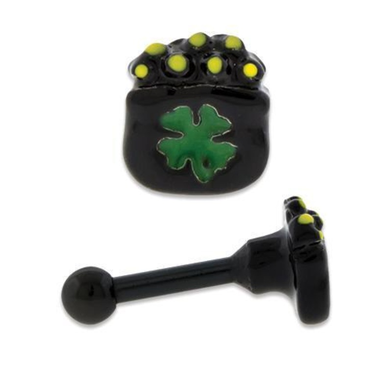 Pot O Gold Tragus Cartilage Barbell Earring – 1 Piece 16G (1.2mm) Length: 1/4″ (6mm) | Ball-Size: 2.5mm