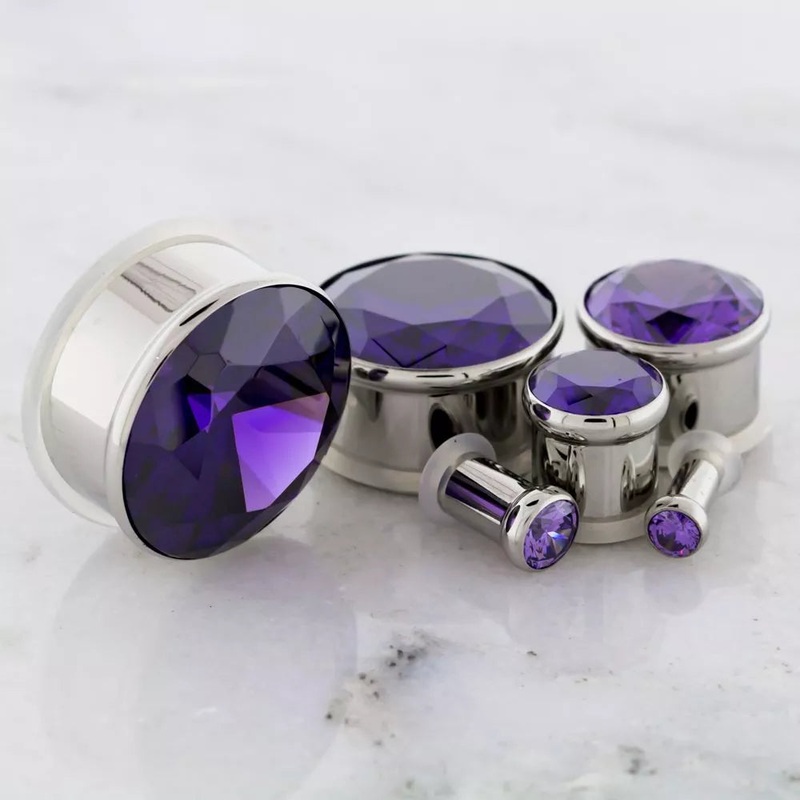Pressed Set Single Flare Plug Tanzanite Gem Big Bling – 1 Piece #SPLT#2 00G (10mm) Length: 5/16″ (8mm) TANZANITE