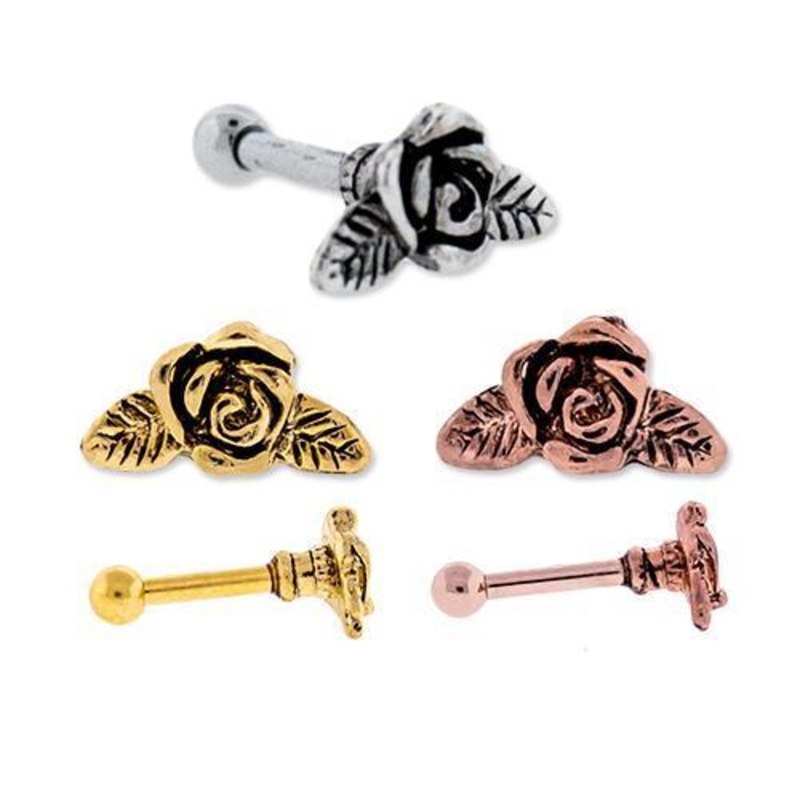 Rose Tragus Helix Cartilage Barbell Earring Ear Lobes – 1 Piece 16G (1.2mm) Length: 1/4″ (6mm) | Ball-Size: 2.5mm GOLD