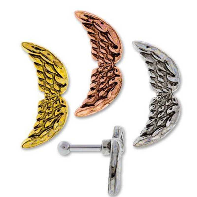 Wings Curve Ear Cartilage Barbell Earring – 1 Piece 16G (1.2mm) Length: 1/4″ (6mm) | Ball-Size: 2.5mm GOLD