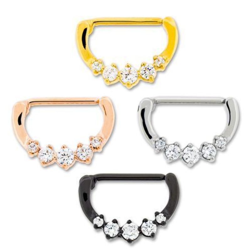 5 Gem Nipple Clicker – 1 Piece 14G (1.6mm) Length: 9/16″ (14mm) BLACK