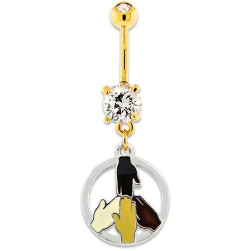 All In For Peace Dangle Belly Ring 14G (1.6mm) Length: 3/8″ (10mm) | Ball-Size: 5mmX8mm CLEAR