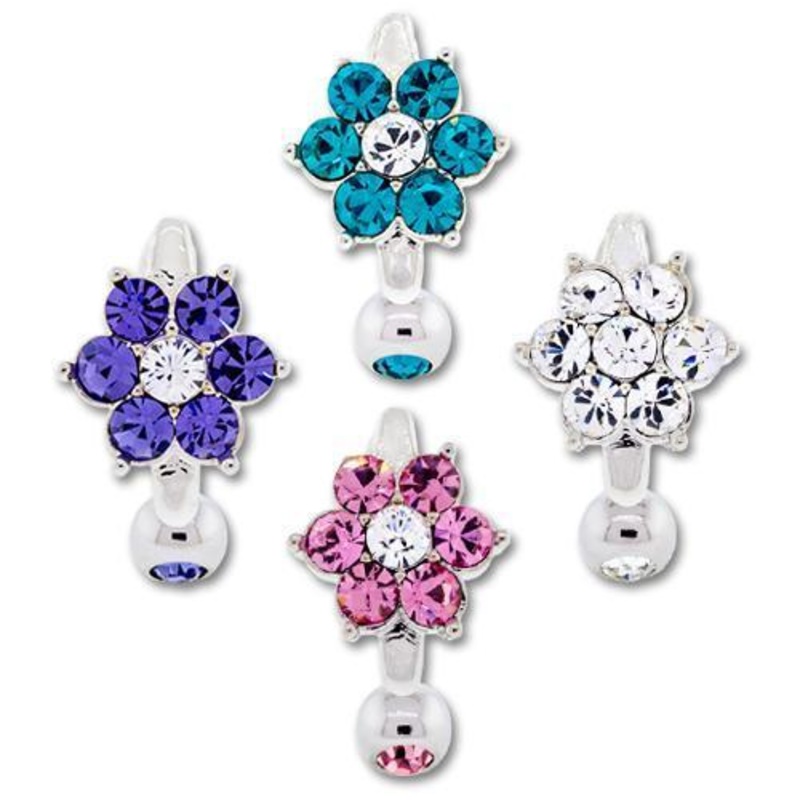 Belly Ring Gem Flower Top Drop Clear Bottom Ball Long Bar 14G (1.6mm) Length: 3/8″ (10mm) | Ball-Size: 5mmX8mm BLUE ZIRCON