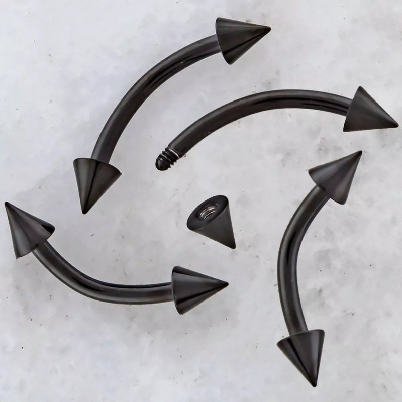 Black Curve Barbell Spike Cones – 1 Piece 14G (1.6mm) Length: 3/8″ (10mm)
