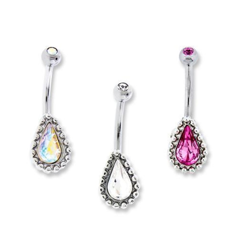 Cameo Tear Drop Belly Ring 16G (1.2mm) Length: 5/16″ (8mm) AB