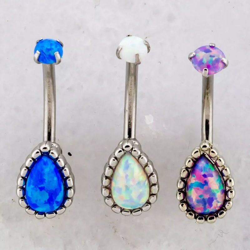 Cameo Tear Drop Opal Curved Barbell 16G (1.2mm) Length: 5/16″ (8mm) BLUE