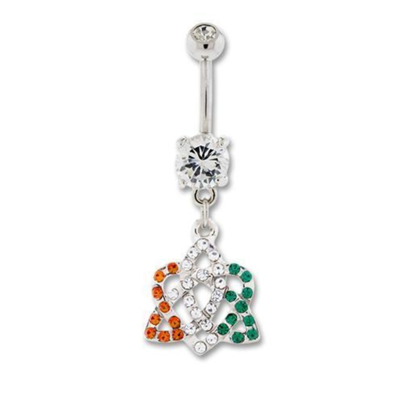 Celtic Knot Dangle Belly Ring Irish Flag 14G (1.6mm) Length: 3/8″ (10mm) | Ball-Size: 5mmX8mm CLEAR