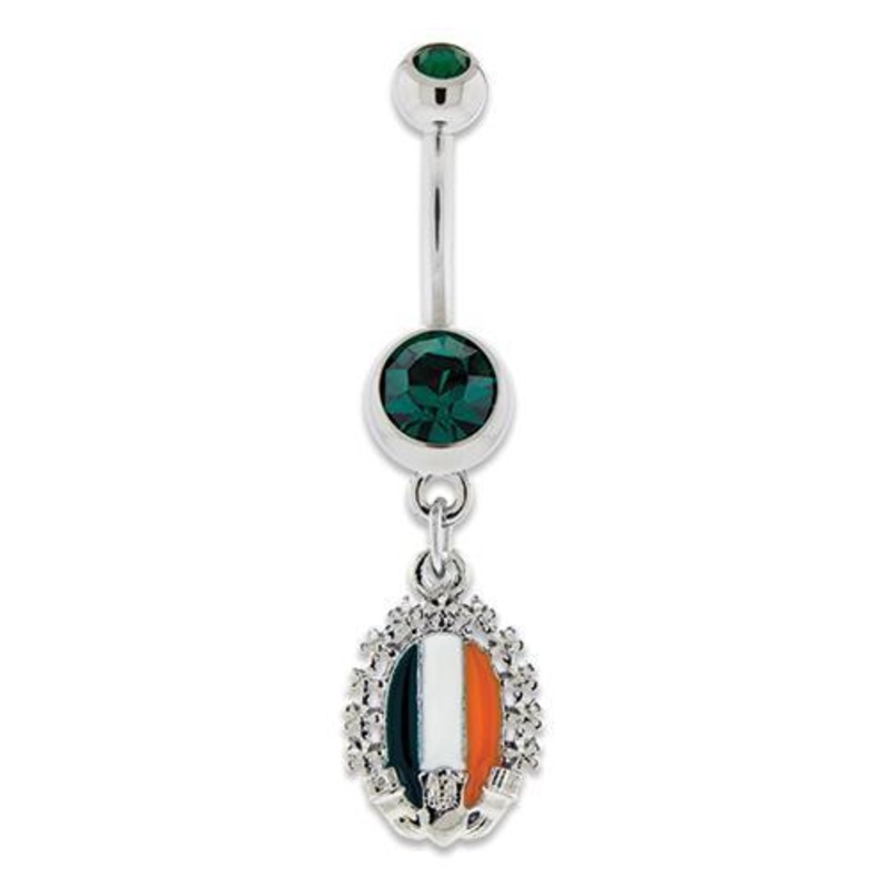 Claddah Dangle Belly Ring Ireland Flag 14G (1.6mm) Length: 3/8″ (10mm) | Ball-Size: 5mmX8mm DARK GREEN