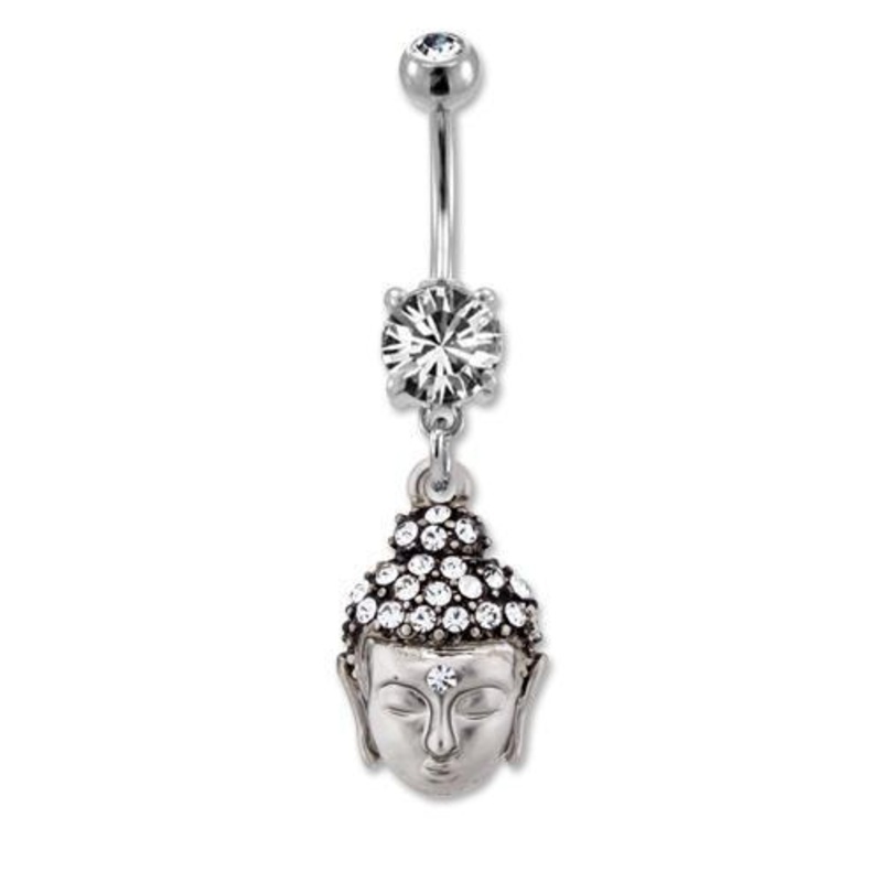 Clear Gem Buddha Dangle Belly Ring 14G (1.6mm) Length: 3/8″ (10mm) | Ball-Size: 5mmX8mm CLEAR