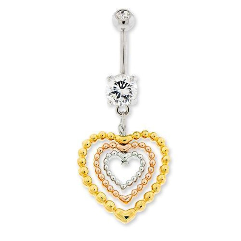 Heart Dangle Belly Ring Multi Heart Dangle 14G (1.6mm) Length: 3/8″ (10mm) | Ball-Size: 5mmX8mm CLEAR