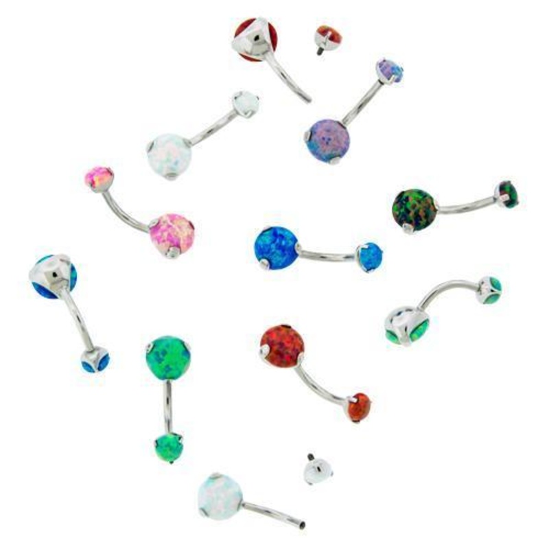 Internally Threaded Belly Ring Double Prong Opal Belly Ring 14G (1.6mm) Length: 3/8″ (10mm) | Ball-Size: 5mmX8mm BLACK