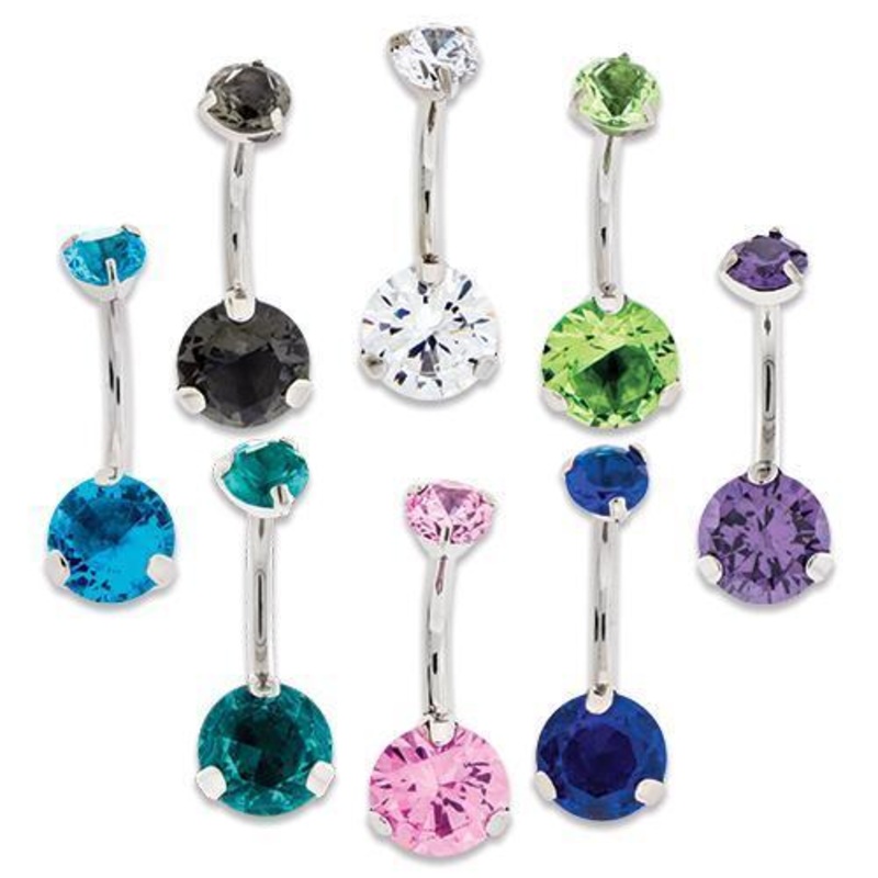 Internally Threaded Belly Ring Titanium Belly Ring Prong Set Swarovski Zirconia 14G (1.6mm) Length: 3/8″ (10mm) | Ball-Size: 5mmX8mm AQUA
