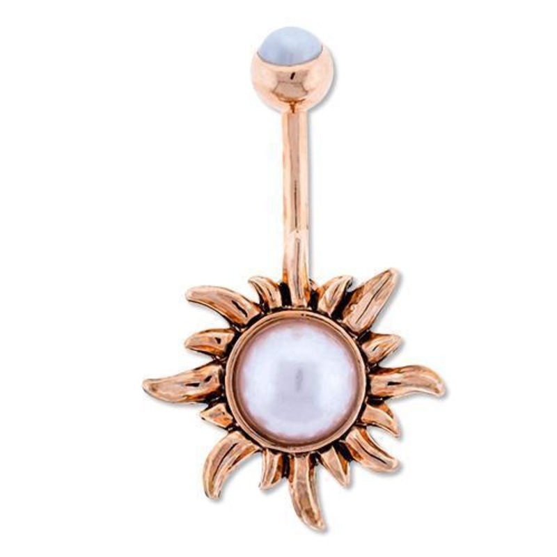 Pearl Sun Belly Ring Round Pearl 14G (1.6mm) Length: 3/8″ (10mm) | Ball-Size: 5mmX8mm WHITE