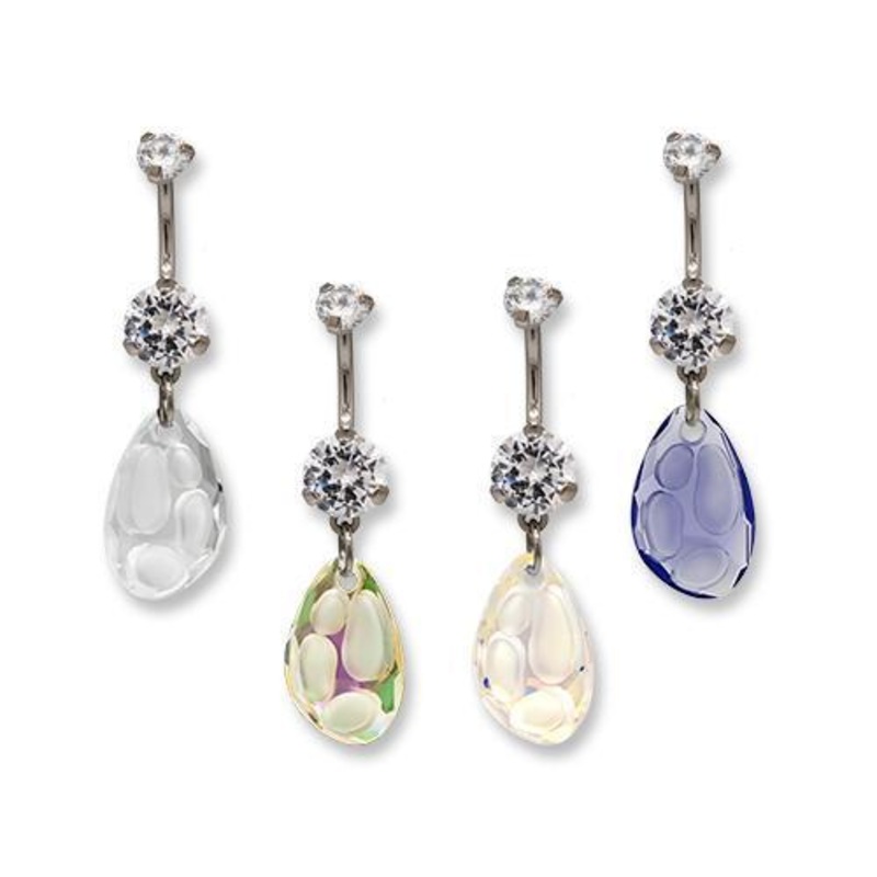 Titanium Dangle Belly Ring Radiolarian Swarovski Pendent Internally Threaded 14G (1.6mm) Length: 3/8″ (10mm) | Ball-Size: 5mmX8mm AB