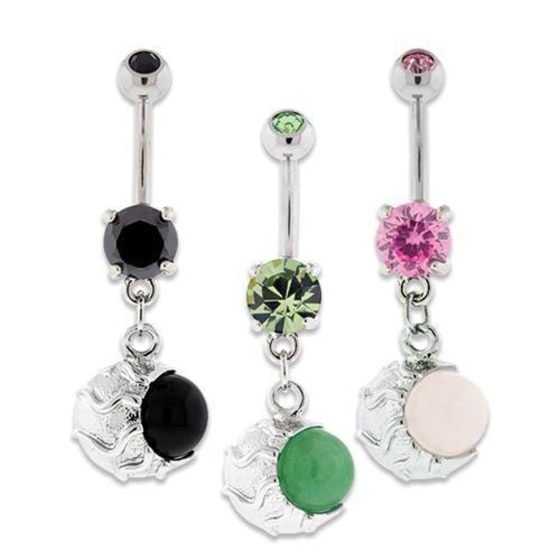 Tribal Moon Dangle Belly Ring Stone 14G (1.6mm) Length: 3/8″ (10mm) | Ball-Size: 5mmX8mm BLACK AGATE