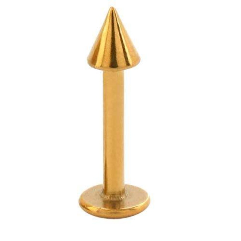 Gold Plated Spike Labret 14G (1.6mm) Length: 3/8″ (10mm)