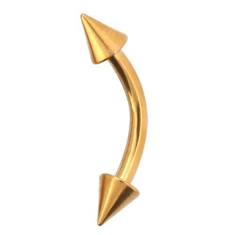 Gold Spike Curved Barbell Curves 16G (1.2mm) Length: 3/8″ (10mm) | Ball-Size: 4mm ball