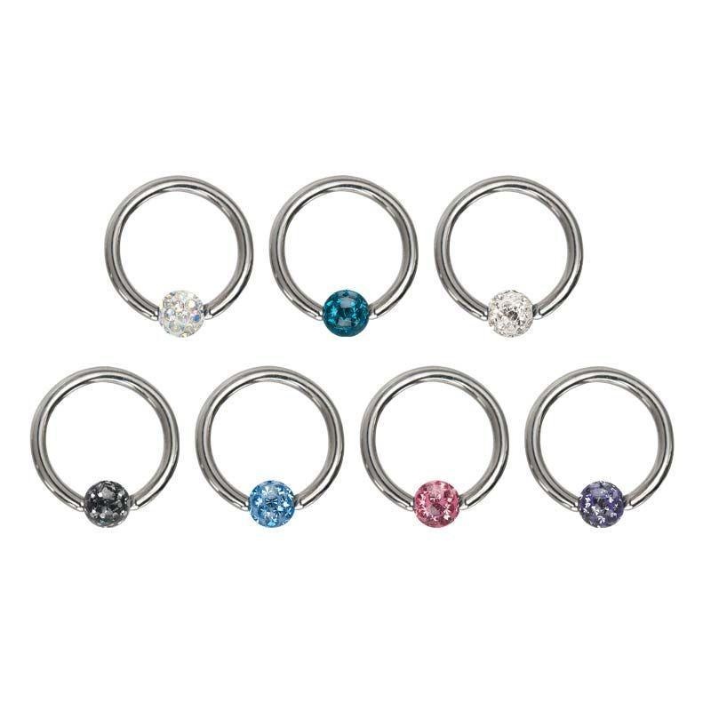 Multi Gem Resin Coated Captive Bead Ring 14G (1.6mm) Inner Diameter: 7/16″ (11.2mm) | Ball-Size: 4mm ball Aurora Borealis