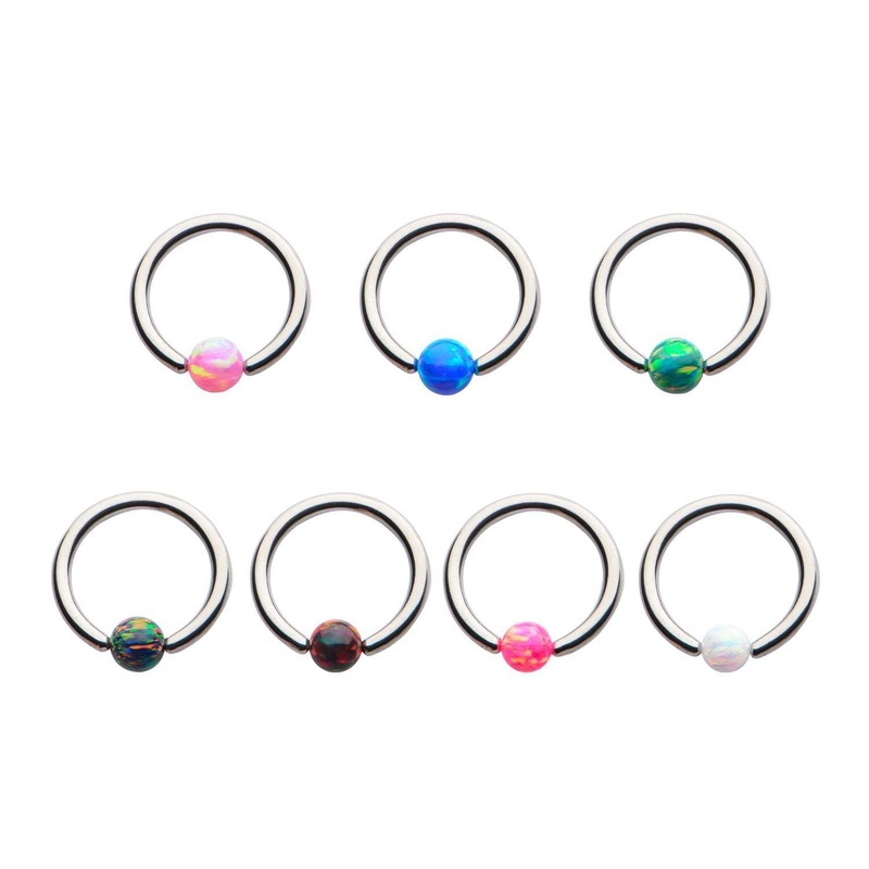 Opal Captive Bead Ring 14G (1.6mm) Inner Diameter: 1/2″ (12.7mm) Black Opal
