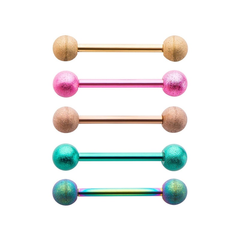 Sand Finished Tongue Barbells 14G (1.6mm) Length: 5/8″ (16mm) | Ball-Size: 5mm ball Gold