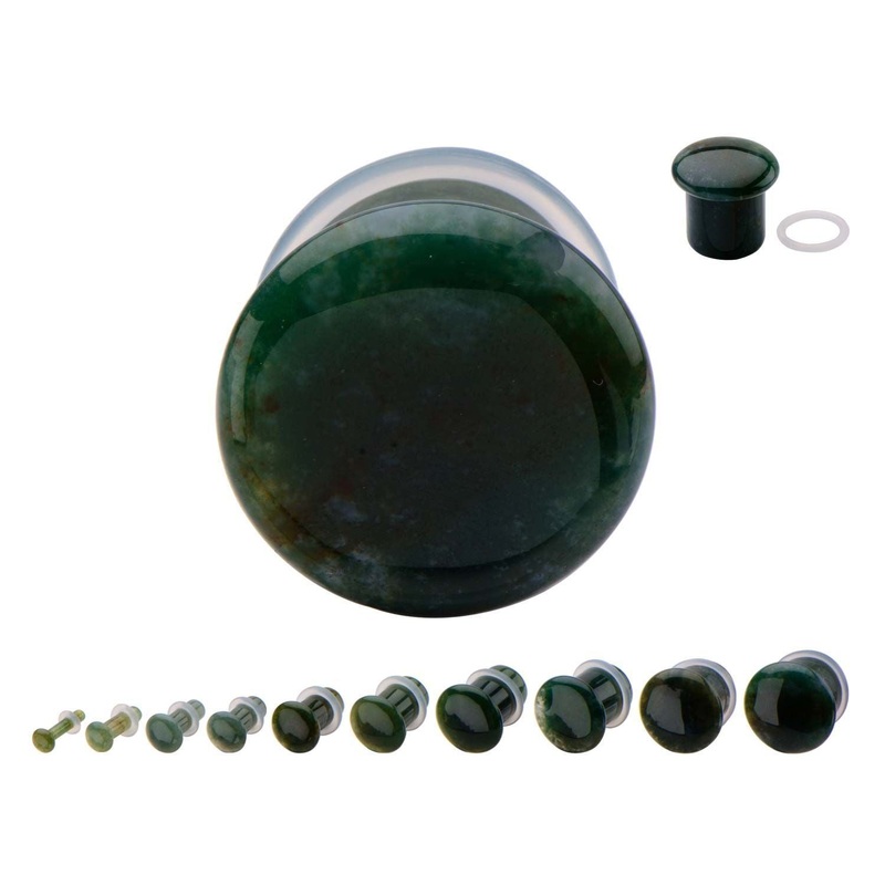 Single Flare Moss Agate Plugs – 1 Pair 00G (10mm)