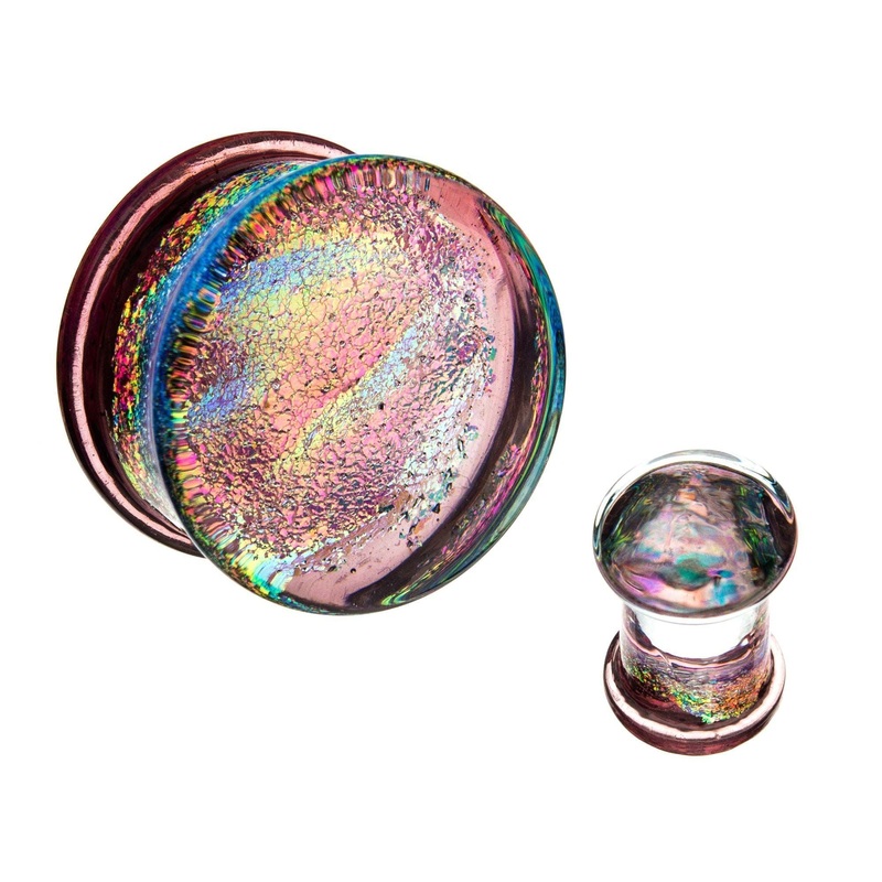 Single Flare Purple Dichroic Glass Plugs – 1 Pair 00G (10mm)