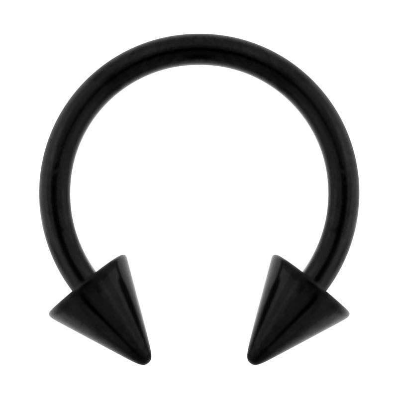 Titanium Spike Circular Barbell Horseshoe Barbell 14G (1.6mm) Inner Diameter: 1/2″ (12.7mm) Black