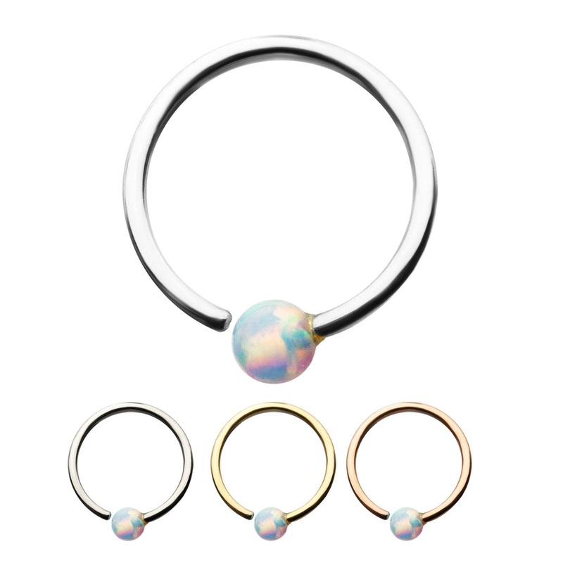 White Opal Annealed attached Ball Captive Bead Ring 18G (1mm) Inner Diameter: 5/16″ (8mm) Gold