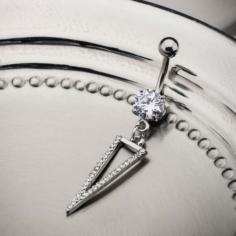 14g 3/8 Dangle Belly Ring Clear CZ Gem Encrusted Arrowhead Dangle Charm 14G (1.6mm) Length/Inner Diameter: 3/8″ (10mm)