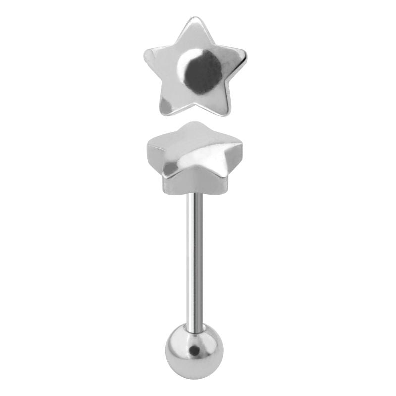 14g 5/8 Star Ball end Tongue Barbell – 1 Piece 14G (1.6mm) Length/Inner Diameter: 5/8″ (16mm)