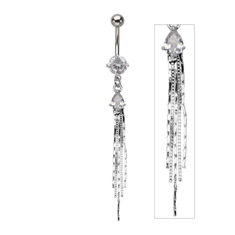 14g 716 Dangle Belly Ring clear gem drop chain dangle charm 14G (1.6mm) Length/Inner Diameter: 7/16″ (11mm)