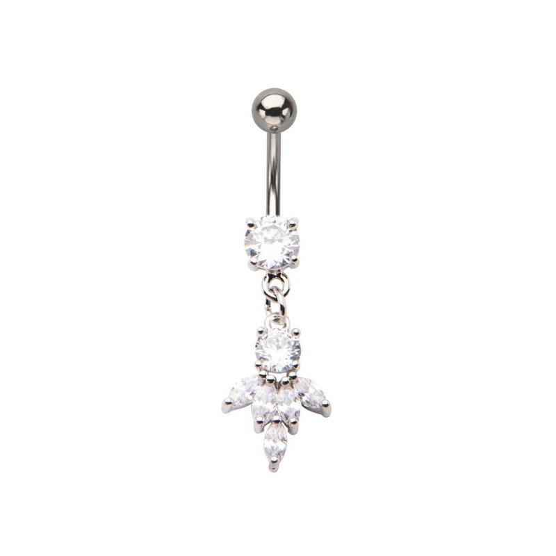 14g 716 Dangle Belly Ring Cluster CZ Dangle Charm 14G (1.6mm) Length/Inner Diameter: 7/16″ (11mm)