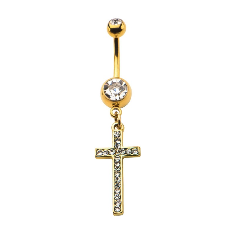 14G Gold Dangle Belly Ring Clear Cz Dangle Belly Ring Dangle Belly Ring 14G (1.6mm)