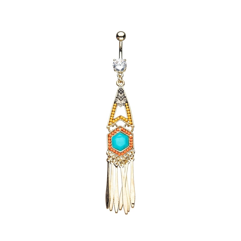 14G Gold Xtra Large Bohemian Dangle Belly Ring Dangle Belly Ring 14G (1.6mm)