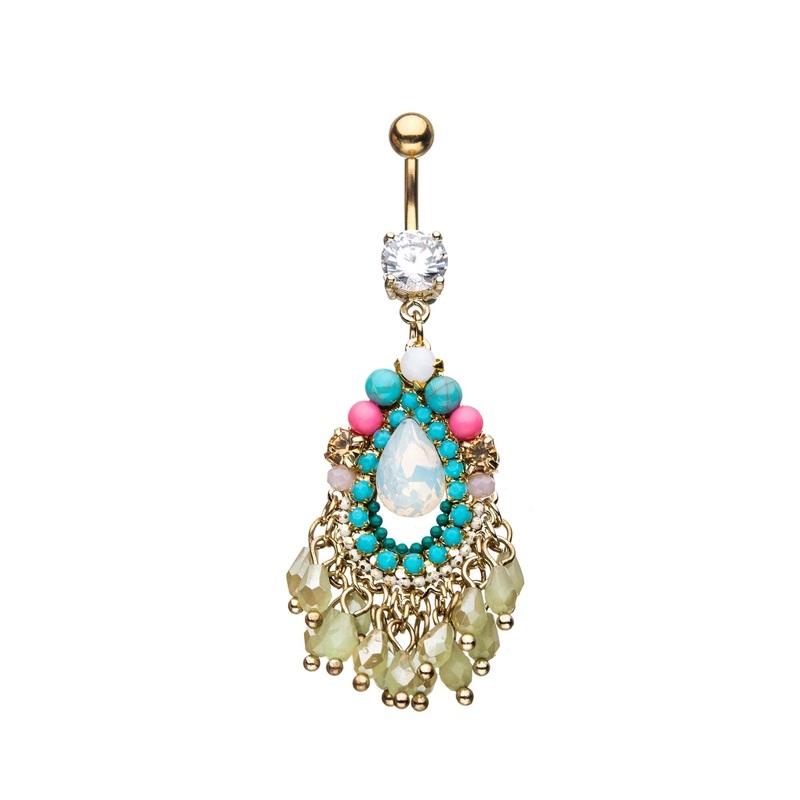 14G Gold Xtra Large Clear Cz Dangle Belly Ring Dangle Belly Ring 14G (1.6mm)
