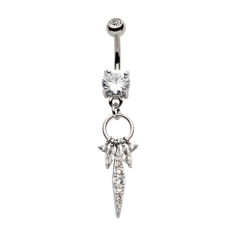 Clear CZ Multi Charms Dangle Belly Ring 14G (1.6mm) Length/Inner Diameter: 3/8″ (10mm)