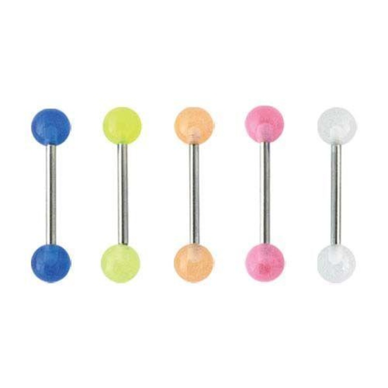 Glow Acrylic Balls Tongue Barbell 14G (1.6mm) Length: 5/8″ (16mm) Amethyst