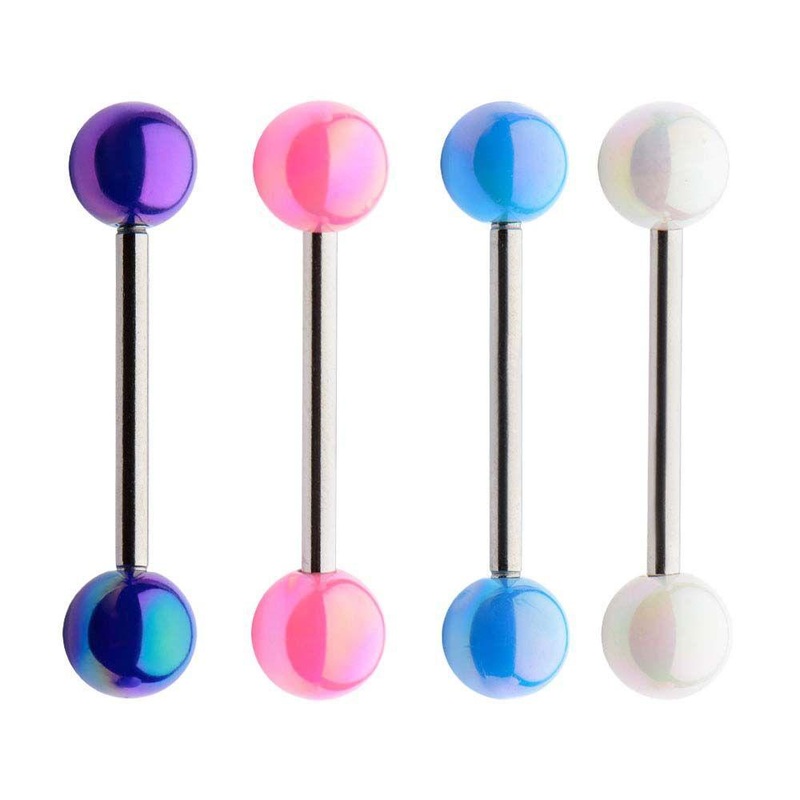 Metalic Color Pop Coated Acrylic Balls Tongue Barbell 14G (1.6mm) Length: 5/8″ (16mm) Aqua