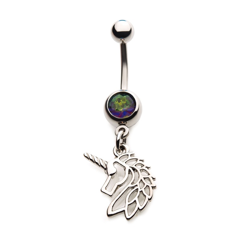 Vitrail Medium Unicorn Dangle Belly Ring 14G (1.6mm) Length/Inner Diameter: 7/16″ (11mm)